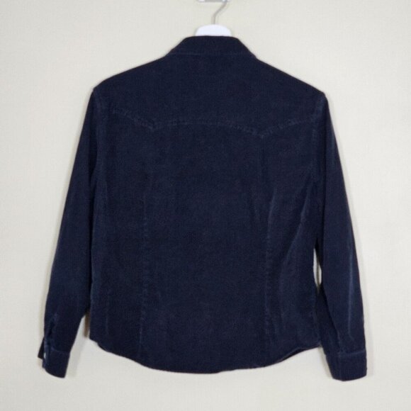 Ralph Lauren Shirt Youth Women L Navy LS Pearl Snap Button Corduroy Boho Western - Picture 2 of 14